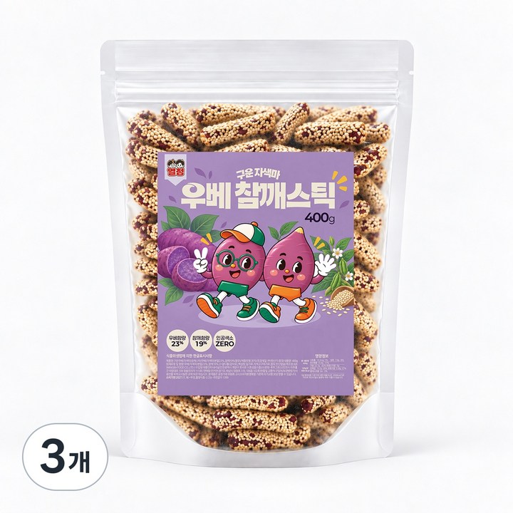[열청] 달지않은 구운 우베 참깨 스틱 자색마 깨강정 과자, 3개, 400g