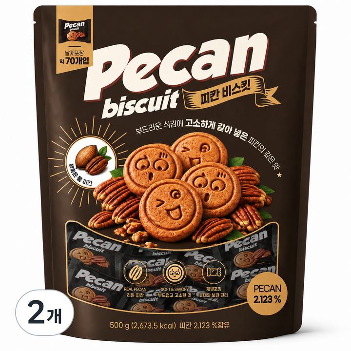 피칸 비스킷 개별포장 대용량 쿠키 간식, 2개, 500g