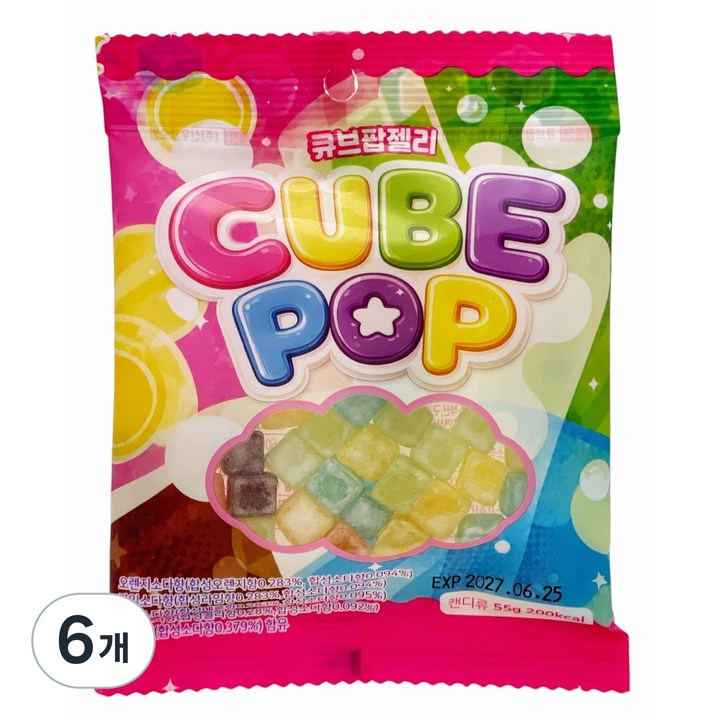 선우글로벌 큐브팝 젤리, 6개, 55g