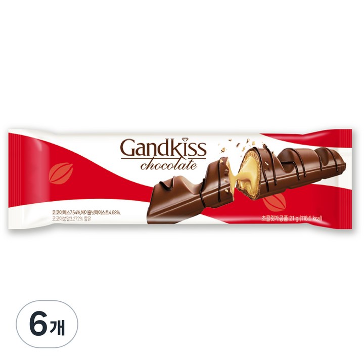 선우글로벌 갠드키스 초콜릿 초코바, 6개, 21g