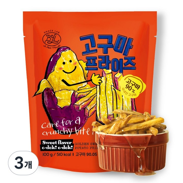 별별간식연구소 국내산 달콤 고구마프라이즈 고구마스틱 고구마칩, 3개, 100g