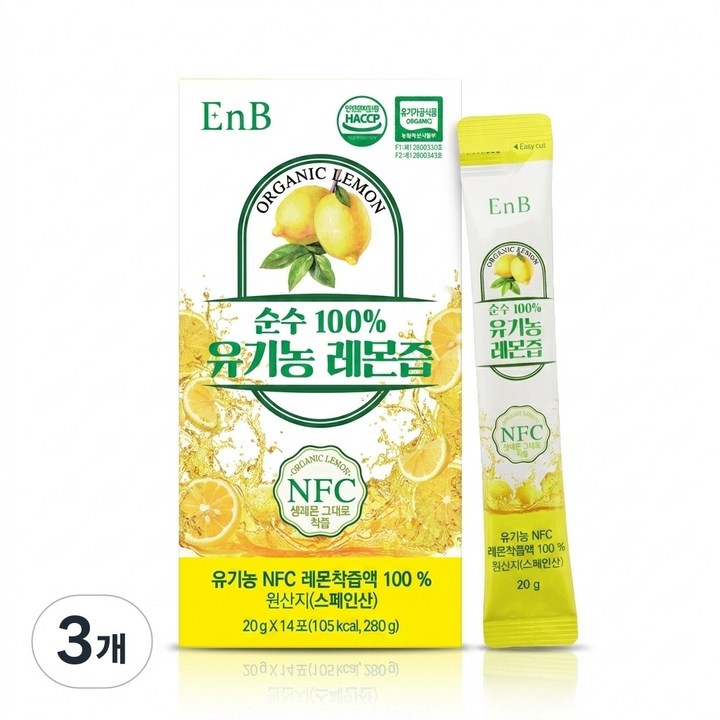 이엔비 순수100% 유기농 레몬즙, 3개, 280g