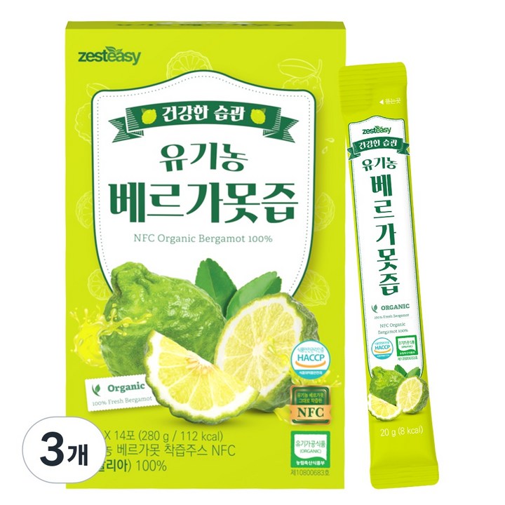 제스티지 NFC 유기농 베르가못즙 100% 스틱 14p, 3개, 280g