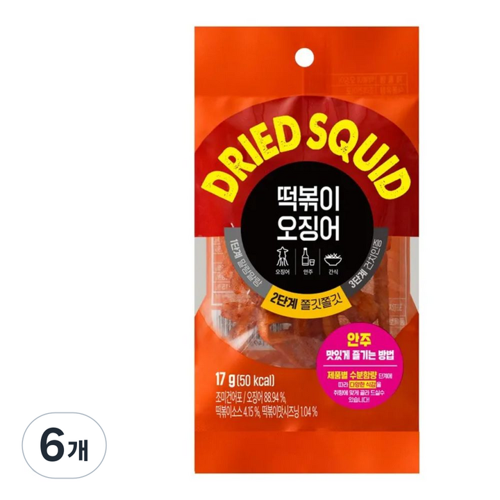떡볶이맛 오징어스낵, 6개, 17g