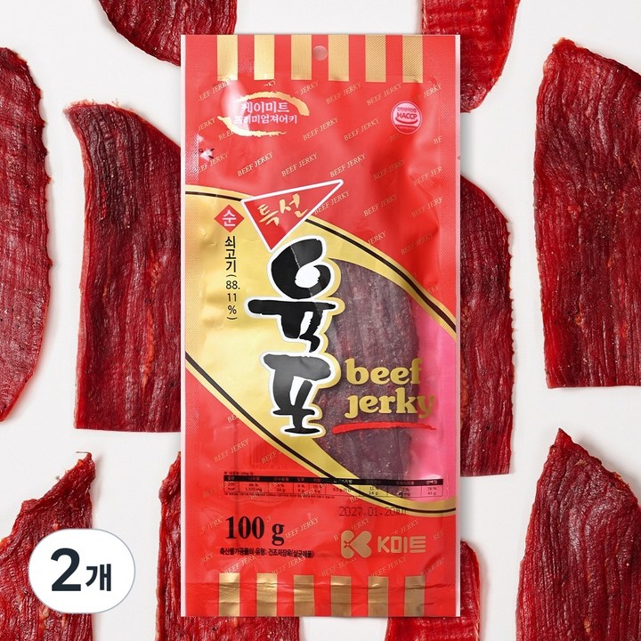 케이미트 소고기 100% 진짜 특선육포, 100g, 2개