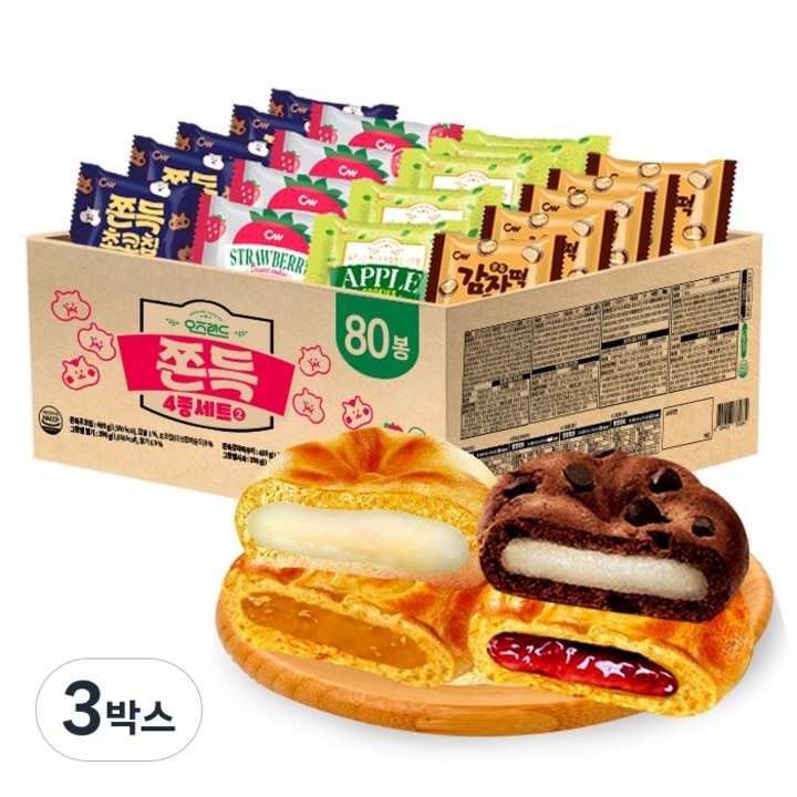오즈랜드 쫀득 4종 세트2 쫀득초코칩+쫀득감자떡쿠키+그랑쉘딸기+그랑쉘사과 (총 80봉), 3박스, 1.61kg