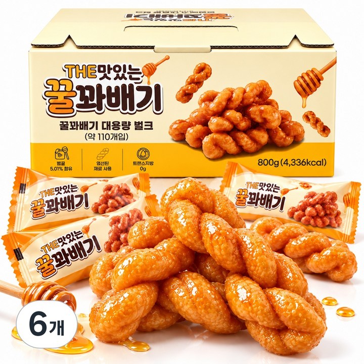 THE 맛있는 꿀꽈배기 오리지날 110여개입 대용량, 6개, 800g