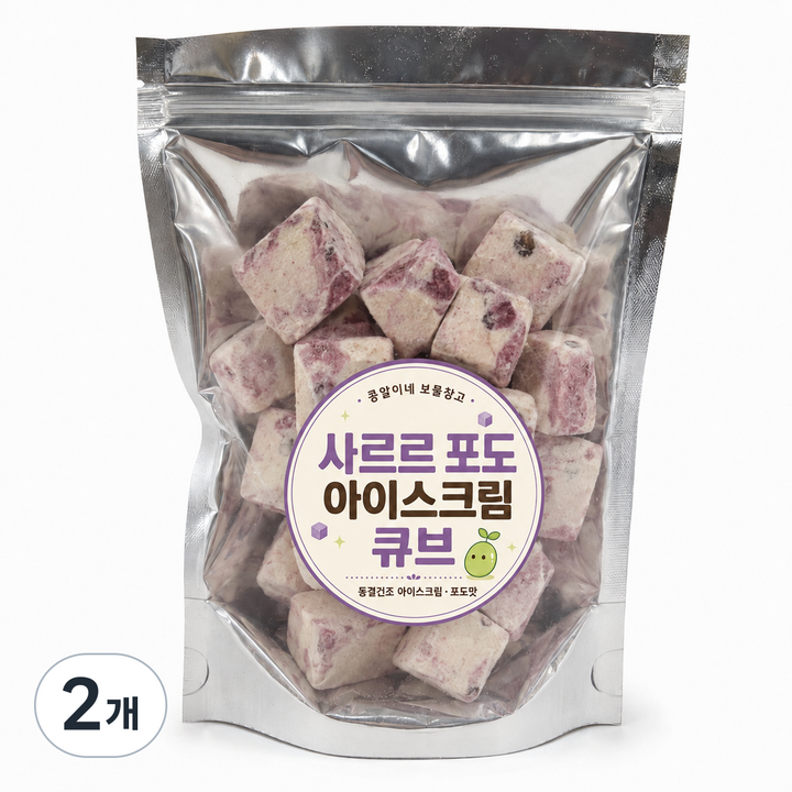 [콩알이네] 사르르 포도 아이스크림 큐브, 2개, 100g
