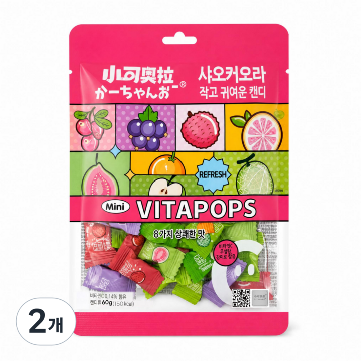 정품 샤오커오라 시즌2 트로피칼 무설탕 간식 비타민C 캔디 사탕, 2개, 60g