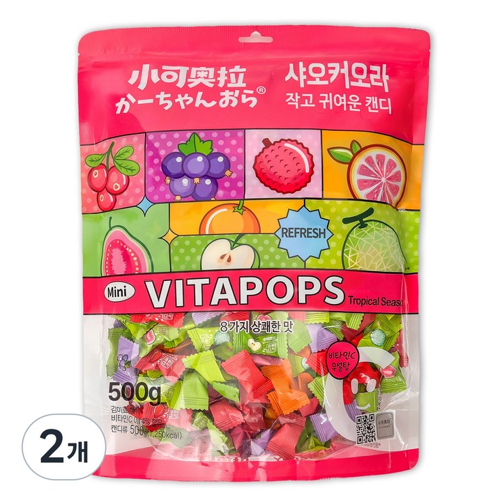 정품 샤오커오라 시즌2 트로피칼 무설탕 간식 비타민C 캔디 사탕, 2개, 500g