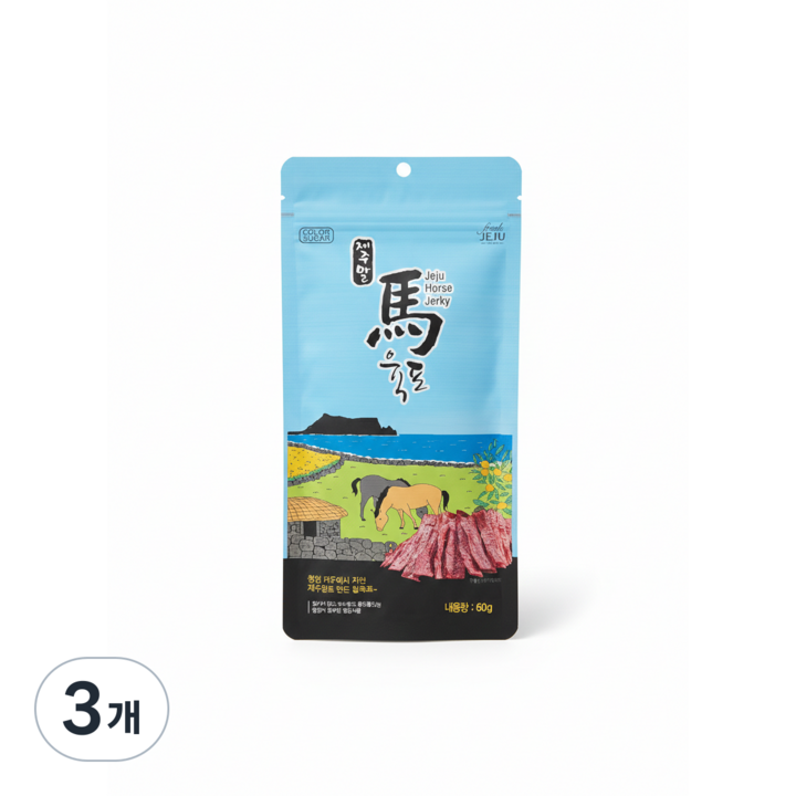 육포 제주 말육포 프리미엄 말고기육포 안주 간식 여행 캠핑, 60g, 3개