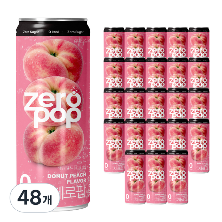 잇더핏 제로팝 납작복숭아맛 애사비소다 제로 탄산음료, 48개, 250ml