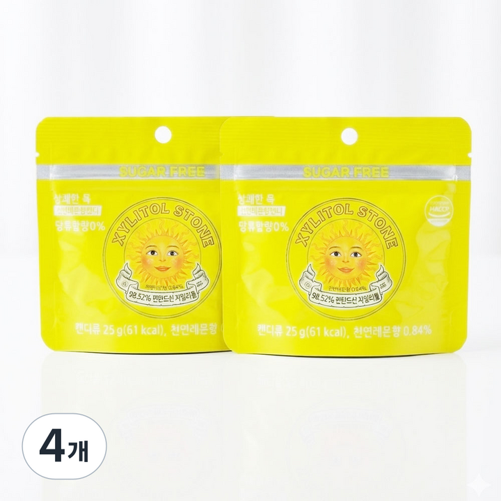 [약국입점판매]상쾌한 목 천연레몬향 캔디 자일리톨 스톤, 4개, 25g