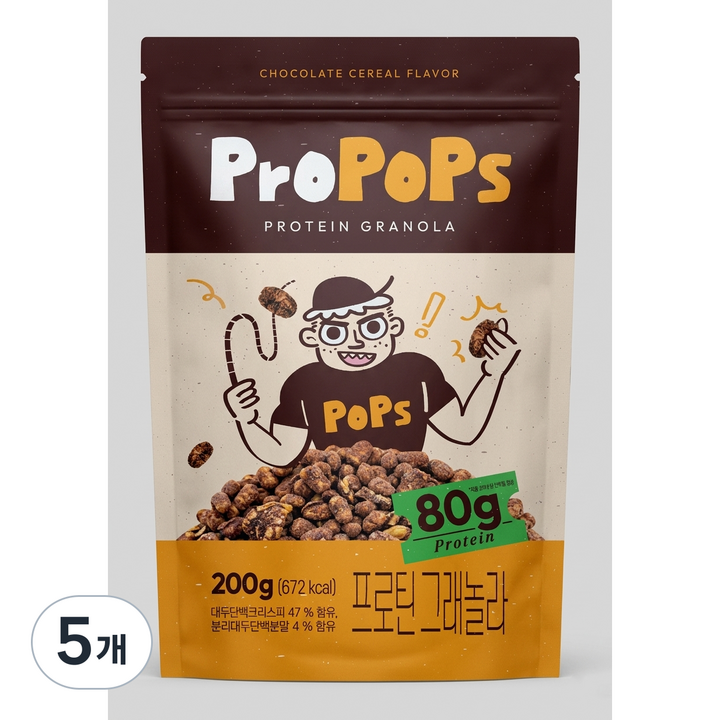프로팝스 프로틴 그래놀라 초코 시리얼, 5개, 200g