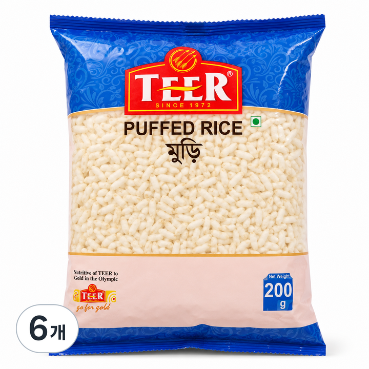 Teer Puffed Rice Muri 퍼피드 라이스 쌀과자 뻥튀기, 6개