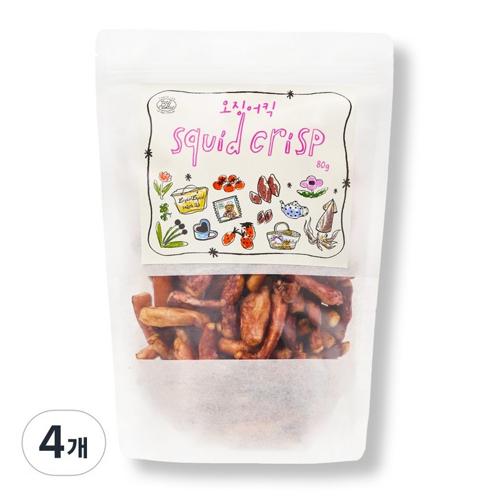 별별간식연구소 퐁신 오징어뻥튀기 장족깡 오징어킥 맥주안주, 4개, 80g