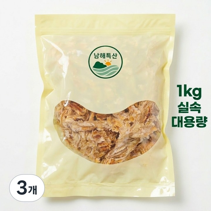 고함량 구운 순살 아귀채 대용량 실속팩 국내가공 조미아귀채, 3개, 1kg