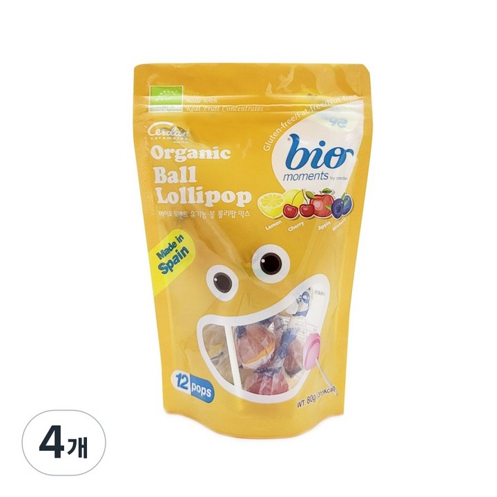 바이오모멘트 유기농 볼 롤리팝 믹스, 80g, 4개