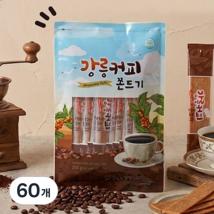 꺼복이 강릉 커피 쫀드기 저칼로리 포만감 UP 대만족 건강 간식, 60개, 20g