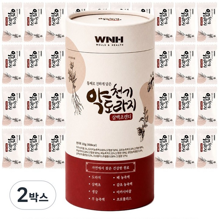 웰스앤헬스 천기 약도라지 삼백초캔디 건강캔디 부모님간식 프리미엄캔디 프로폴리스캔디 목캔디, 2박스, 152g