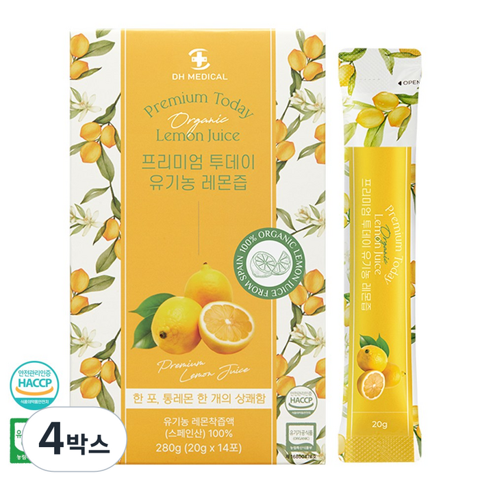 대한메디컬 프리미엄 투데이 유기농 레몬즙 NFC 착즙 14p, 280g, 4박스