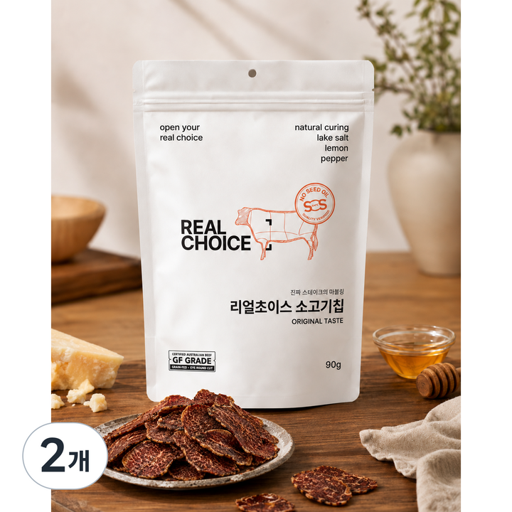 리얼 스테이크 마블링 소고기칩 고단백 비프칩 간식, 2개, 90g