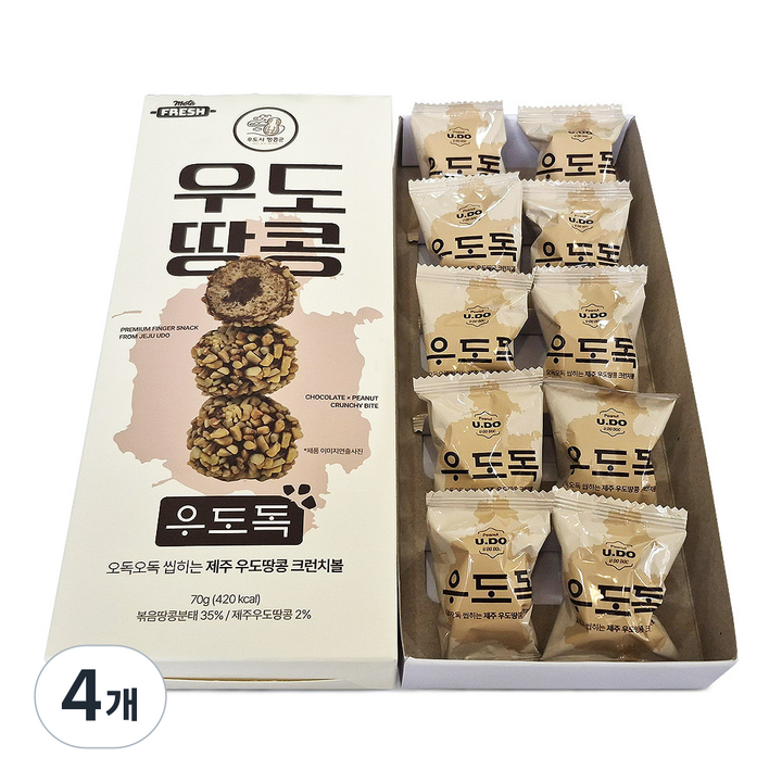 제주 우도 땅콩 로쉐 우도독 초코 크런치 초코볼 제주도 기념품 과자 초콜릿, 4개, 70g