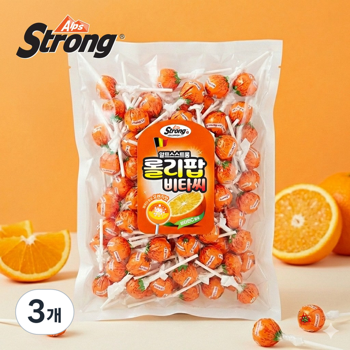 알프스스트롱 롤리팝비타씨 대용량 오렌지맛 막대사탕 100개입, 3개, 1kg