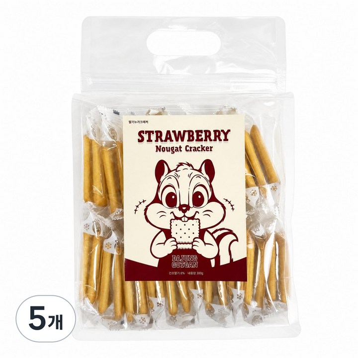 다정곳간 딸기누가크래커 대만 쫀득쿠키 비스킷 개별포장, 5개, 300g