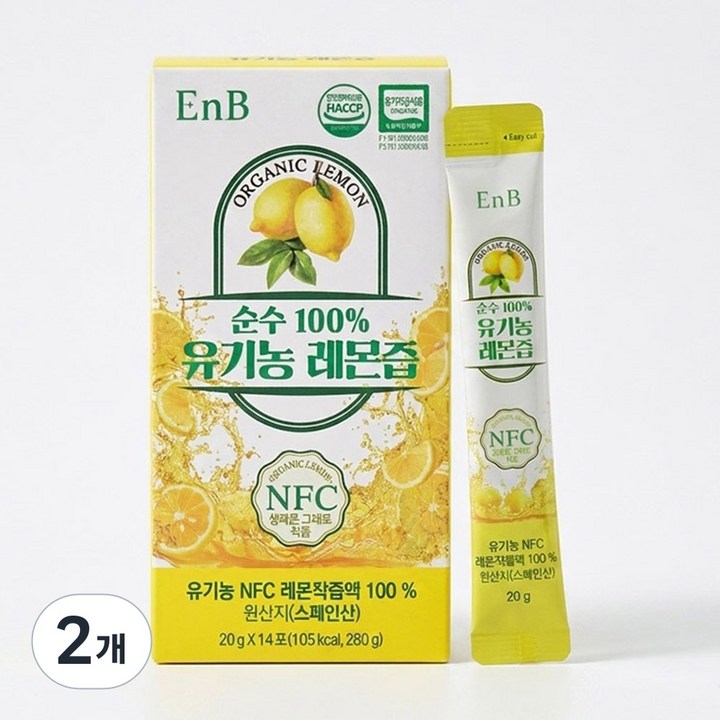 EnB 순수 100% 유기농 레몬즙 (20g x 14포), 2개, 280g