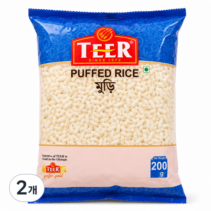 Teer Puffed Rice Muri 퍼피드 라이스 쌀과자 뻥튀기, 2개