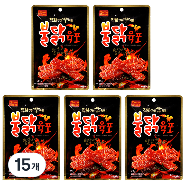 [불닭육포]부드러운 국산 육포 스틱형 개별포장 어른간식 고단백간식 45g 5개, 15개