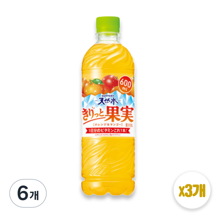 산토리 키릿토 후르츠 오렌지 망고 음료 일본 과즙 주스 [정식통관/국내배송], 6개, 600ml