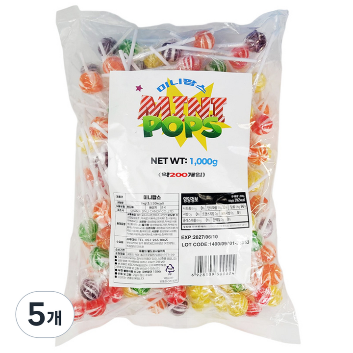 투데이 미니팝스 막대사탕, 5개, 1kg
