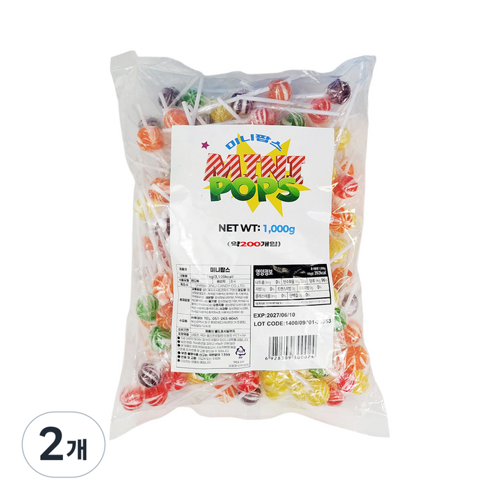 투데이 미니팝스 막대사탕, 2개, 1kg