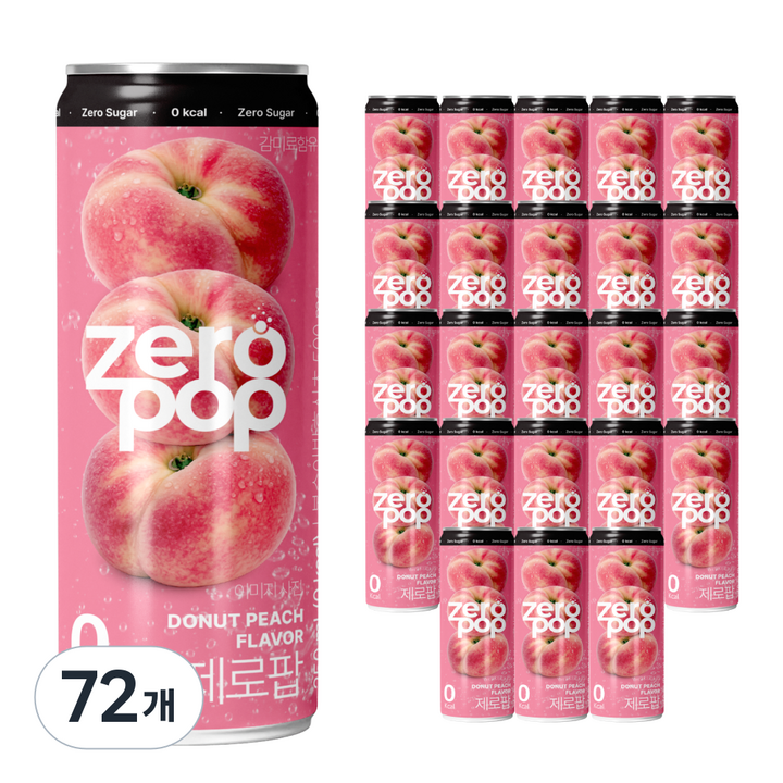 잇더핏 제로팝 납작복숭아맛 애사비소다 제로 탄산음료, 72개, 250ml
