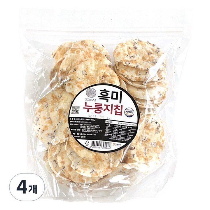 고소한 흑미 누룽지칩 건강식 다이어트 간식, 4개, 200g