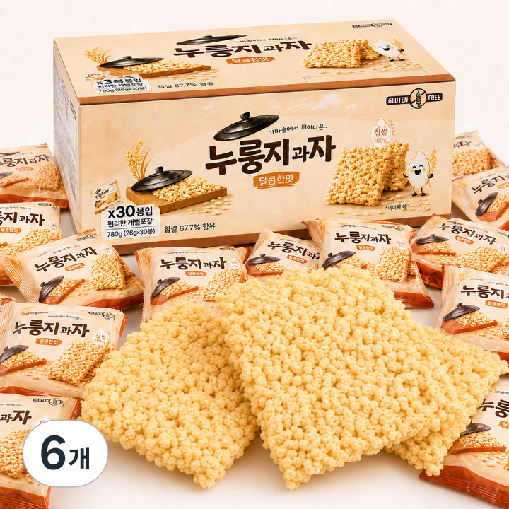 가마솥에서 튀어나온 누룽지과자 달콤한맛, 6개, 780g