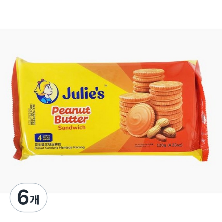 줄리스 피넛버터 샌드위치, 120g, 6개