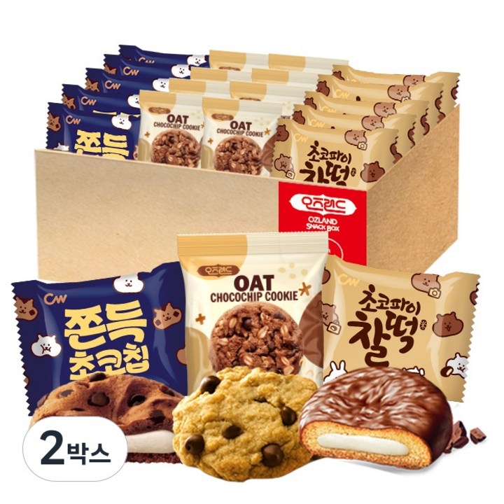 오즈랜드 오트 초코쿠키 3종간식(오트+쫀득초코칩+초코파이찰떡), 2박스, 655g