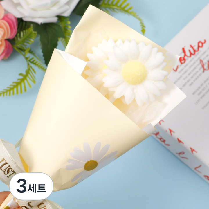 캔디마켓 웨이톡톡 데이지 꽃모양캔디 롤리팝 막대사탕 꽃집 어린집 행사용추천, 3세트, 32g
