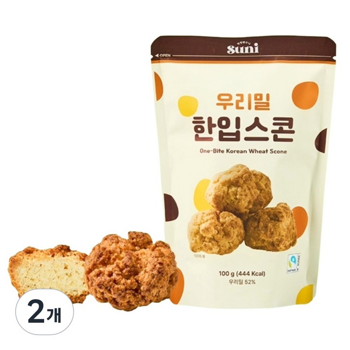 착한빵수니 우리밀 한입스콘 플레인 스콘 100% 우리밀 공정무역 건강한 한입 사무실 간식, 2개, 100g