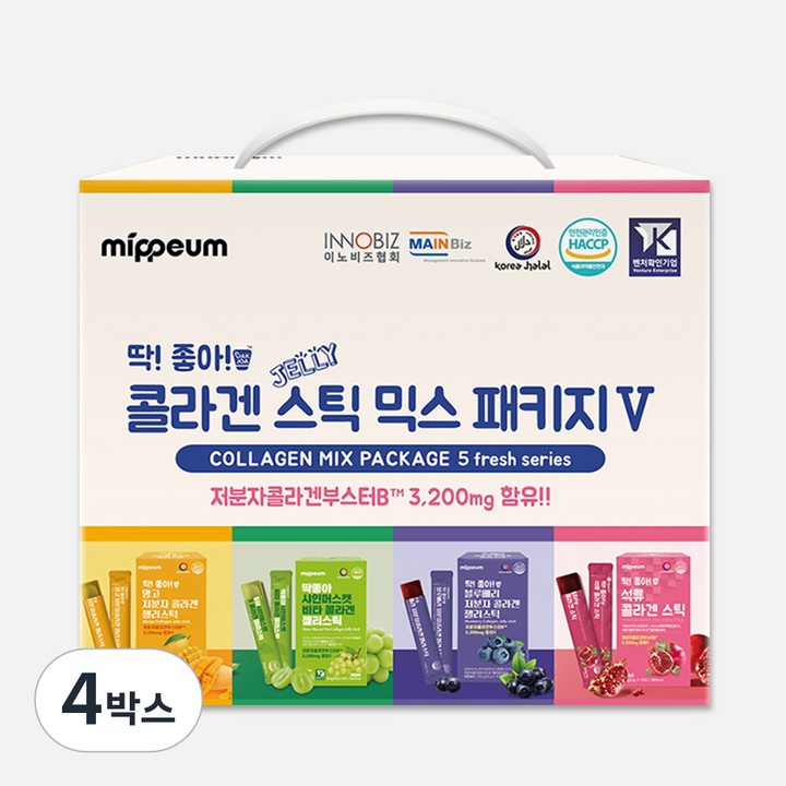 DDAKJOA 콜라겐 젤리스틱 믹스패키지 시즌5 (망고 샤인머스캣 블루베리 석류), 1.2kg, 4박스