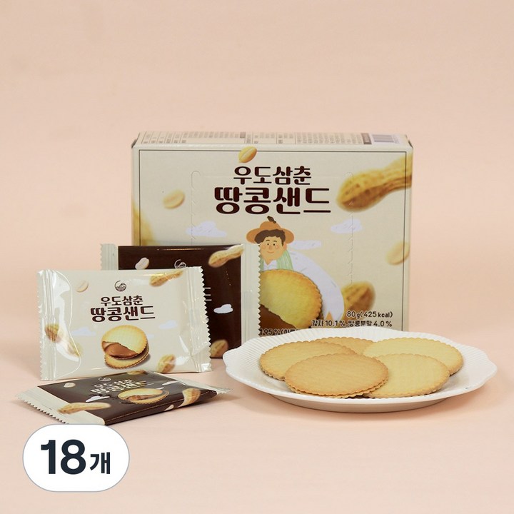 우도삼춘 땅콩샌드 제주 기념품 선물, 72g, 18개