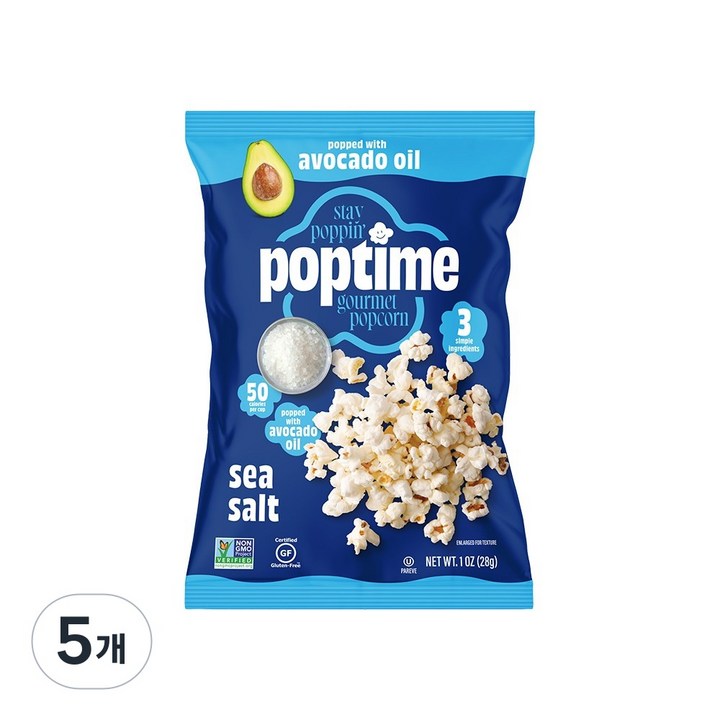 팝타임 씨솔트 아보카도오일 팝콘, 5개, 28g