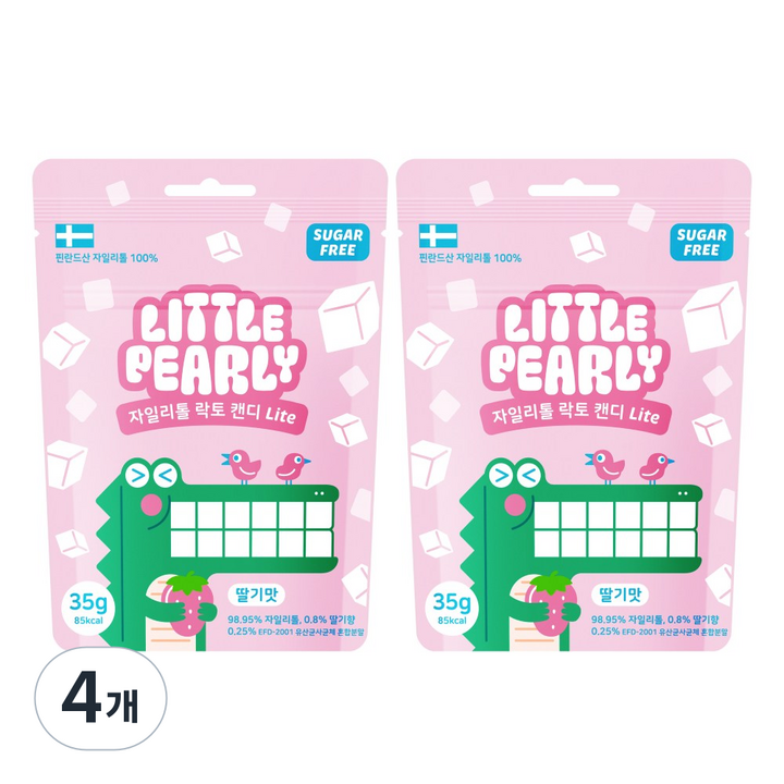 리틀펄리 유아 어린이 자일리톨 무설탕 유산균 캔디 라이트 딸기맛, 4개, 35g