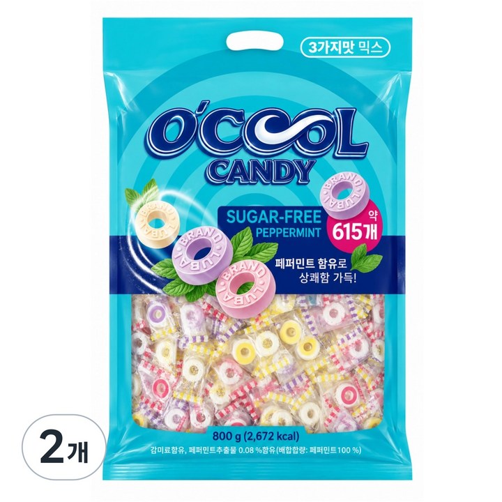 오쿨 페퍼민트 캔디 3가지맛 대용량 사탕(약615개), 2개, 800g