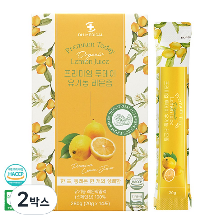 대한메디컬 프리미엄 투데이 유기농 레몬즙 NFC 착즙 14p, 280g, 2박스