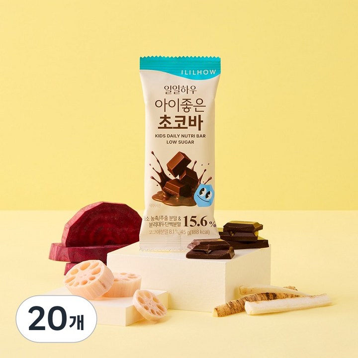 일일하우 아이좋은 초코바 초등학생 어린이 저당 영양 간식, 20개, 45g