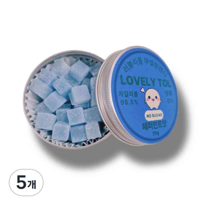 러블리톨 페퍼민트맛 무설탕자일리톨캔디, 70g, 5개